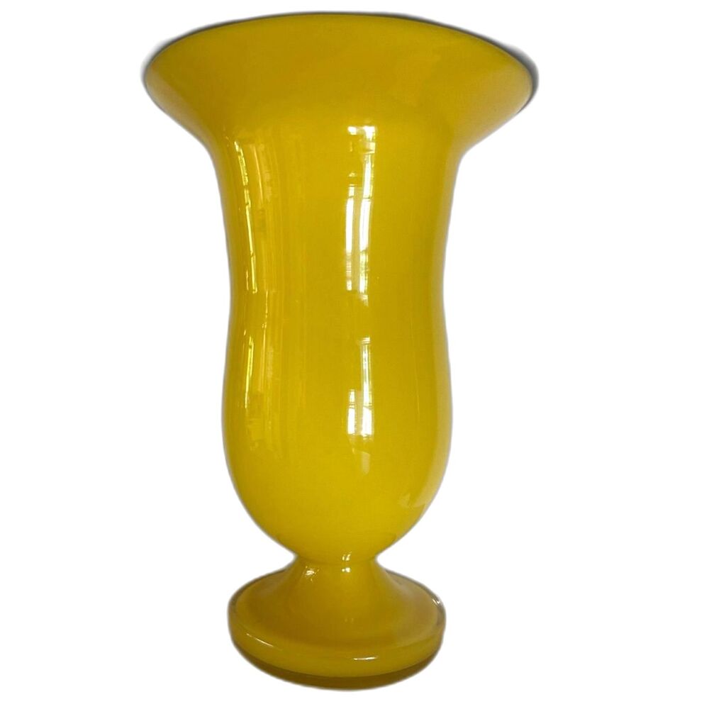 Vintage Art Deco Tango Yellow Czech / Bohemian Art Glass Vase 7" Czechoslovakia